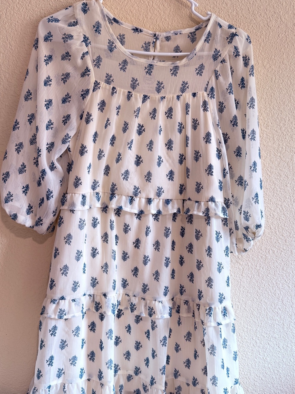 wonder nation Cream Dress with Blue Floral Accents